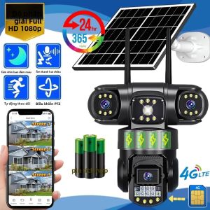 Camera Giám Sát An Ninh 4G Năng Lượng Mặt Trời Sim Card 12MP 6K Ba Ống Kính Xoay Chiều Tầm Nhìn Ban Đêm Trong Nhà Ngoài Trời Màn Hình V380pro CCTV