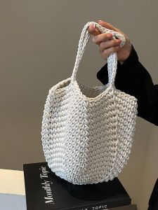 Large Capacity Straw Woven Bucket Bag Casual Summer Beach Shoulder Handbag Fashion Trend Tote Bag Womens Handbag Soft Square