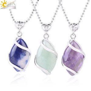 CSJA Natural Stone Quartz Crystal Necklace & Pendant for Women Healing Stones Pendants Shape Beads Amethysts Necklaces Men F563