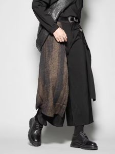 Casual Patchwork Wide Leg Pants Vintage Samurai Design Multi-Panel New Chinese Style Youth Fashion Straight Cut Leisure Trousers