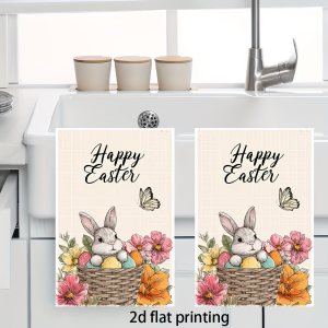2-Pack Easter Basket Rabbit Print Themed Simple Cleaning Cloths for Home Use Scouring Pads Dish Towels Tea Towels and Placemats for Washing and Drying Household Items Soft and Absorbent Drying Cloths Lint-Free Non-Fading and Reusable.