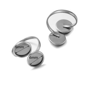 5pcs Stainless Steel Adjustable Open Double Ring Settings Blank Base Bezel Cabochons for DIY Jewelry Making Materials Wholesale
