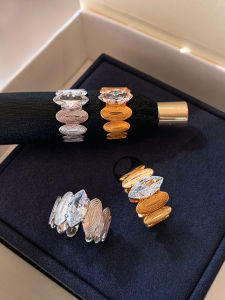CAFFTI | Flashing Marquise Cut Zircon Open Adjustable Finger Ring for Ladies Unique Design Delicate Layering Light Luxury