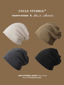 หมวกบุขนแกะคอตตอนสไตล์ย้อนยุคฤดูใบไม้ร่วง/ฤดูหนาวสำหรับผู้ชายและผู้หญิง ทรงหลวม ปกปิดหน้า หมวกบุขนแกะแบบสวมหัวสีพื้น