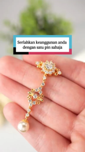 KERONGSANG TUDUNG Saduran Emas 24K Permata Putih Mutiara Putih Zhulian