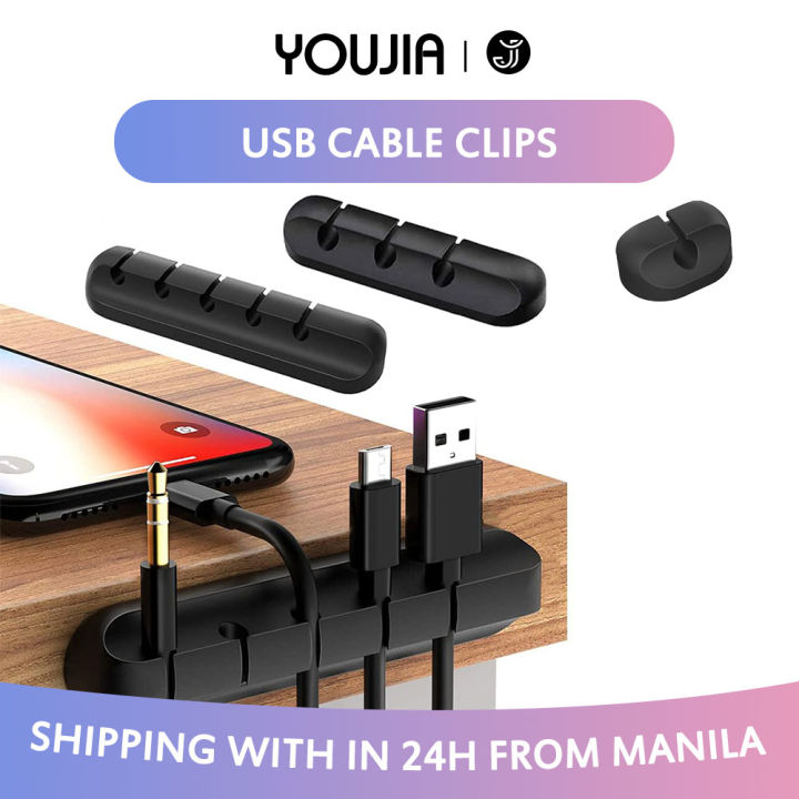 Supporto Clip Per Cavi Autoadesivo In Silicone | Fermacavi Da Scrivania | Organizer Per USB, Mouse, Alimentazione (Bianco)