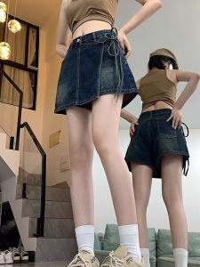 Váy Ngắn Denim Cạp Cao Có Dây Buộc Cho Nữ Mùa Hè Cỡ Lớn Phong Cách Hàn Quốc Váy Ngắn Ôm Sát Quần Ngắn