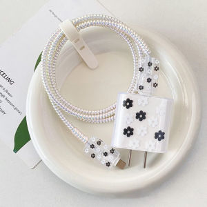 TAOYUNXI | Cute Clear Black Flower Charge Protective Case For iPhone 18W/20W Data Line Charger Protector Cover Charger Sleeve Accessories