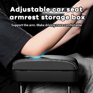 Universal Car Armrest Storage Box Car Seat Gap Organizer Storage Box Adjustable Automotive Center Console Elbow Support Soft Leather Car Arm Rest Box