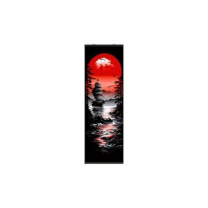 VIKAMA Monochrome Vermilion Ink Wall Tapestry Scarlet Sun Pagoda Sailboat Pine Bird Sumi Scroll Art Home Decor Unique Gift Soft