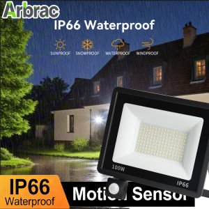 Floodlight LED PIR Motion Sensor Outdoor Wall Light White Light 100W 50W 30W 20W 10W IP66 Waterproof LED Spotlight For Garden