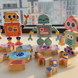 Creative Wooden Robot Building Blocks Set Childrens Educational Toys Assembly Construction Puzzle Toys from China