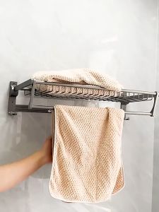 Johor Seller | Rak Bilik Air Bathroom Toilet Towel Rack Foldable Faucet Glass Rack Toilet Brush Storage Hooks Hanger Hair dryer Holder