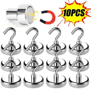 YESPERY 10/5PCS Strong Magnetic Metal Hooks Wall-mounted Heavy Duty Magnet Hook for Home Kitchen Bathroom Storage Keys Coat Cups Hanging Holder
