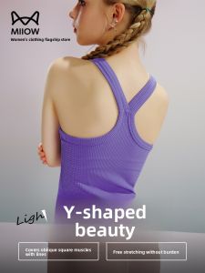 Miiow | Womens Sleeveless Tank Top Sports Yoga Fitness Inner Wear Outerwear With Chest Pad Artificial Character Strap Vest Summer