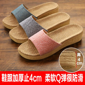 รองเท้าแตะผู้หญิงในร่มพื้นหนาแบบใหม่ปี 2024 รองเท้าแตะผ้าลินินฤดูร้อนสำหรับใช้ในบ้าน รองเท้าแตะคู่สำหรับใส่ในบ้าน กันลื่น พื้นรองเท้า EVA