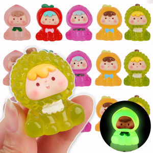 Resin Cartoon Strawberry Orange Durian Fruit Doll Luminous Micro Landscape Ornaments Crafts Home Desktop Decor DIY Car Interior