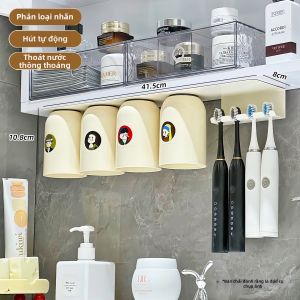 Tấm Đựng Cốc và Bàn Chải Răng Từ Tính Gắn Tường Không Cần Khoan