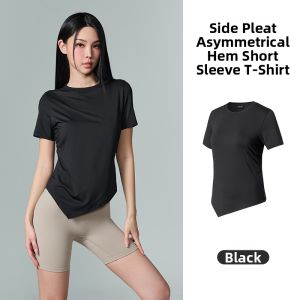 Pleated Irregular Hem Short Sleeve T-Shirt UV Protection