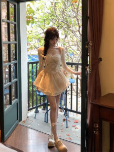 Váy Ngắn Xếp Ly Ren Cạp Cao Không Tay Mùa Hè Cho Nữ Dáng Chữ a Váy Ngắn Xếp Ly Ren Ngọt Ngào Cỡ Lớn Váy Nữ