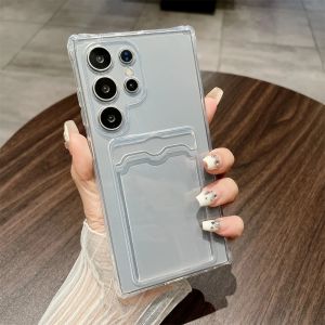 Soft Transparent Card Holder Bag Case For Samsung Galaxy S26 S25 S24 S23 Ultra S22 Plus FE A56 A55 A17 A16 A36 A26 Wallet Cover