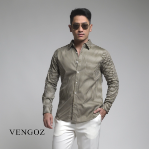 VENGOZ Kemeja Pria Slim Fit - Hugo Stripe Shirt Dark Sage Green LS