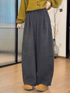 Grey Woolen Wide Leg Knife Pants Womens Casual High Waist Drapey Slimming Autumn New Style Pear Shaped Body Grandmother Pants