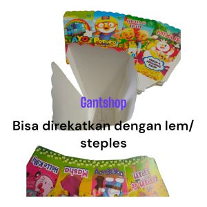 Wadah popcorn/kotak popcorn/kertas popcorn 12x6 bahan ivory bergambar isi 100 lembar