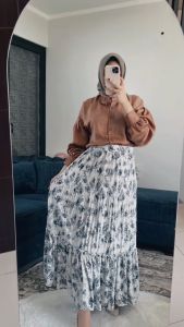 Haseena Rok Plisket Mietaa Rempel Susun Motif Bunga Peony | Rok Wanita Skirt Ruffle Anti Nerawang Motif Style Korea