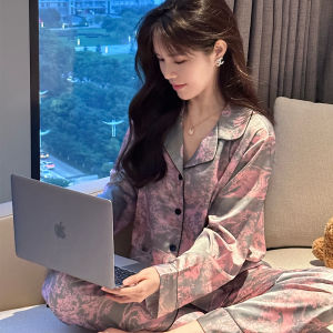 ชุดนอนสตรีชุดผ้าไหมน้ําแข็งบางแขนยาวฤดูใบไม้ผลิฤดูใบไม้ร่วง High-end รู้สึกเสื้อผ้าเหมาะสําหรับฤดูร้อน