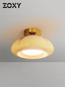 Zoxy French Restaurant Balcony Orange Carved Ceiling Lamp Scandinavian Style Iron Body Glass Shade LED Lighting Iron Ceiling Lamp