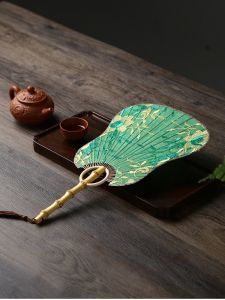 Retro Style Bamboo Handcrafted Embroidered Fan Display Palace Bananas Performance Courtly Fashion Lace Fan Bone Material