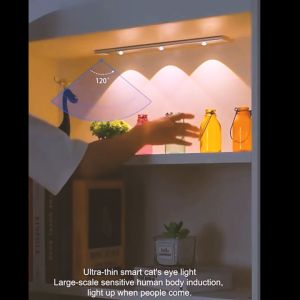 Slamp 60CM LED Night Lights Human Sensing Light Strap 3 Color Dimming Wireless Motion Sensor Cabinet Light USB Rechargeable Ultra Thin Wardrobe Lamp for Room Closet Kitchen