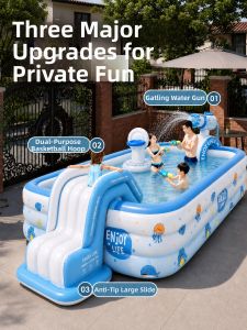 GWYNET | Children Folding Inflatable Swimming Pool with Slide and Sprayer