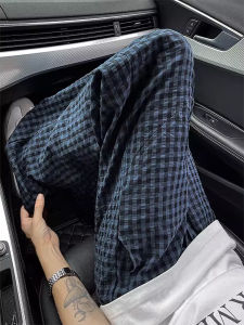 Quần Ống Đứng Kẻ Caro Màu Xanh Lam Cổ Điển Mỏng Mùa Hè Cho Nam Quần Ống Rộng Phong Cách Lười Biếng Thường Ngày