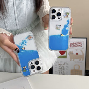 Surfer Puppy Luxury Liquid Silicone Case For iPhone 16 15 14 13 Pro Case For iPhone 15 16 Pro Max Dynamic Quicksand  Phone Cover