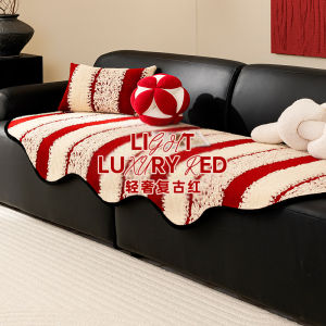 Red Irregular Shape Sofa Cushion Winter New Style Straight Row Leather Fixed Anti-Slip High-End Feeling Sofa Cover Cloth