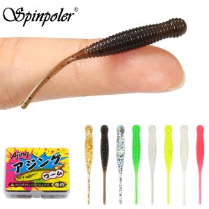 Spinpoler Single Needle Tail Worm Micro 44mm Fishing Lure Ajing Small Rockfish Silicone Isca Artificial Bait Luminous Jig 20pc