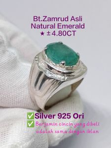 Natural Emerald ★Cincin Batu Zamrud Asli ★4.80CT ★14.0 x 10.8mm ★Silver 925 ★天然绿宝石戒指