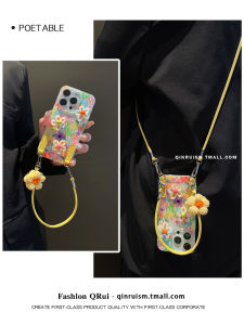 Spring Edition 3D Oil Painting Flower Soft Edge iPhone Case Compatible with Apple 17/16Promax Handheld Diagonal Creative Womens 14Promax Dual Layer 15Pro Full Cover Mobile Phone Case