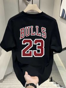 American Retro Basketball Short Sleeve T-Shirt Mens Youth Summer Pure Cotton Loose Half-Sleeve Top Trendy Sports T-shirt