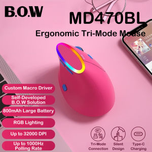 B.O.W | BOW MD470BL Rechargeable Tri-Mode Wireless Mouse Ergonomic 6 Gear Adjustable DPI Silent Click Mice For Office Laptop PC