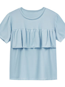 ชุดนอนผู้หญิงฤดูร้อน ชุดนอนแขนสั้นหลวมๆ ผ้าโมดอล ขอบลูกไม้ ป้องกันจุดกระชับหน้าอก ชุดนอนสบายๆ สำหรับคุณแม่