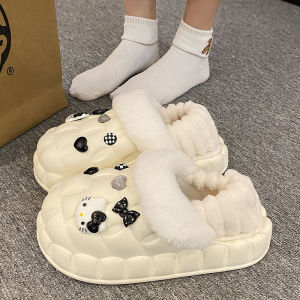 รองเท้าแตะผู้หญิงหนังนิ่มในร่มแบบหุ้มข้อ รองเท้าแตะผ้าฝ้ายกันน้ำ รองเท้าแตะพื้นหนาแบบถอดได้ รองเท้าแตะผู้หญิงในร่ม รองเท้าแตะฤดูร้อน