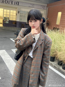 เสื้อสูทชายบานแนววินเทจแบบมีแผ่นรองไหล่สีลายสก๊อตดูดีสไตล์วิทยาลัยอังกฤษพิเศษ