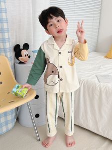 New 2023 Kids Cartoon Pajamas Long Sleeve Pure Cotton Home Clothes for Boys And Girls Air Conditioning Suit Comfortable Breathable