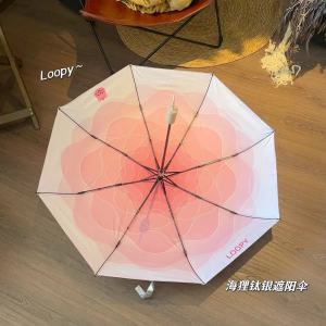Double-Layer Titanium Silver Vinyl Sun Protective Umbrella Small Beaver Ins Sunny and Rainy Student School Sunshade Loopy UV Protection