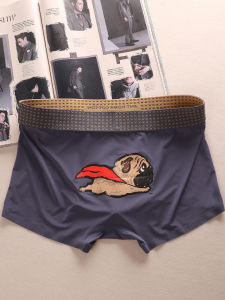 Classy Ice Silk Nude Feel Jelly Comfortable Men Underwear Anime Dog Plaid Antibacterial Seamless Boxer Panties