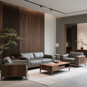 New Chinese Style Solid Black Walnut Wood Sofa Set High End Leather Sample Room Aesthetic Furniture Combination Single Double Three Seater