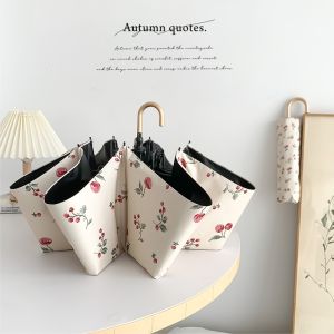 Retro Bend Hook Sun Umbrella Portable Manual Black Glue Sunny Rain Two Way Foldable Sunshade UV Protection Lightweight Compact